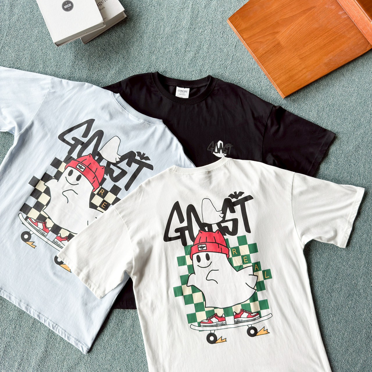 【現貨】GOAST棋盤格滑板幽靈印花短T