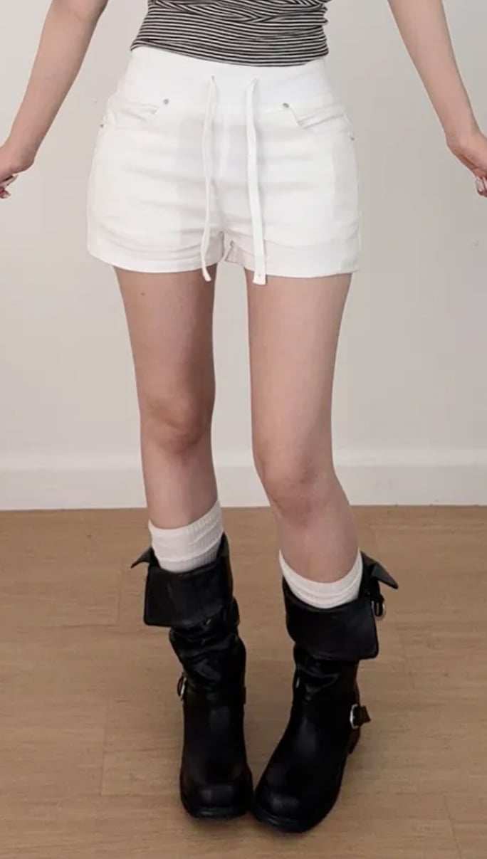 韓國 修飾小腹寬鬆緊 豐胯彈性短褲（墊可拆）S-2XL