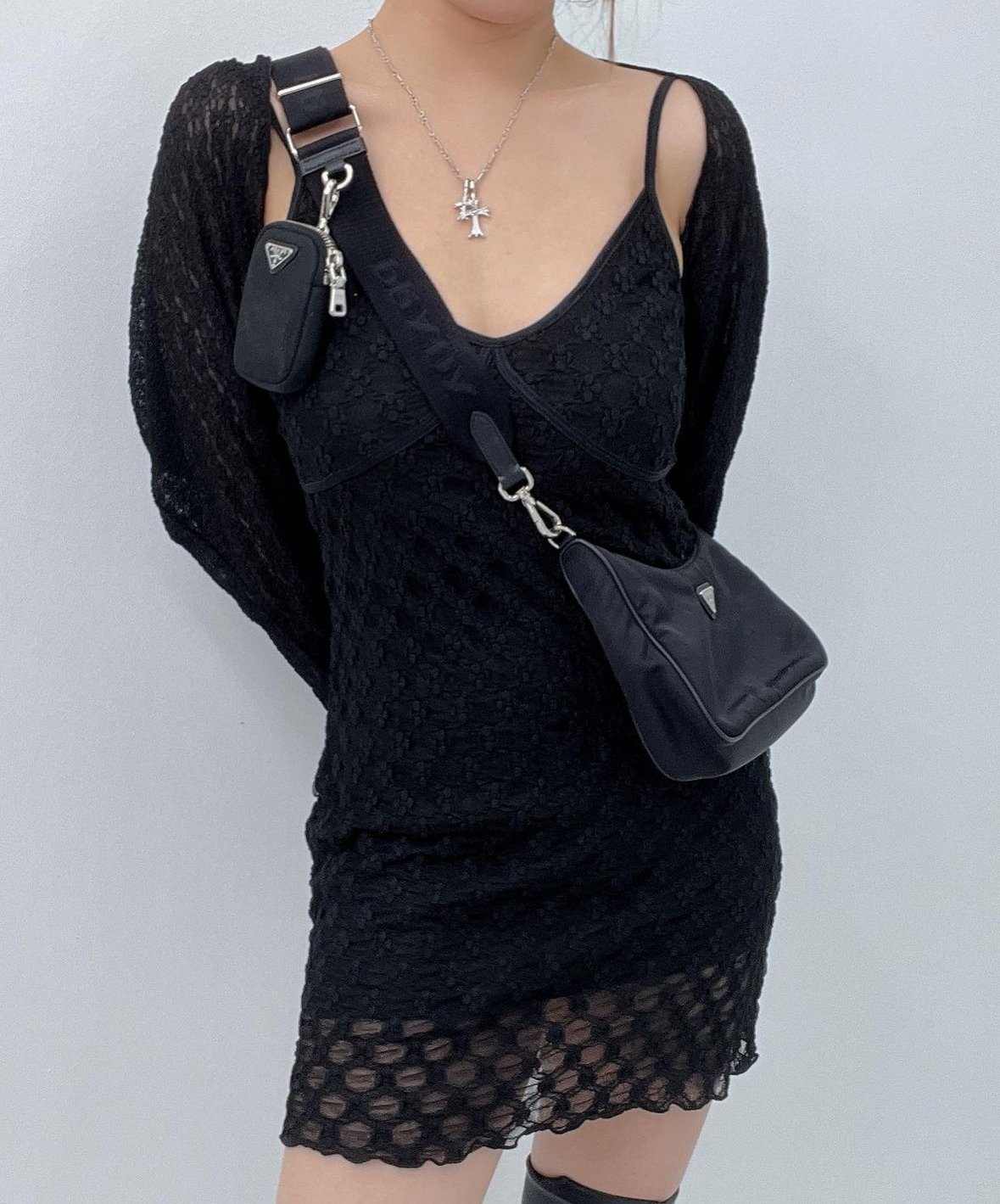 蕾絲彈性兩層洋裝