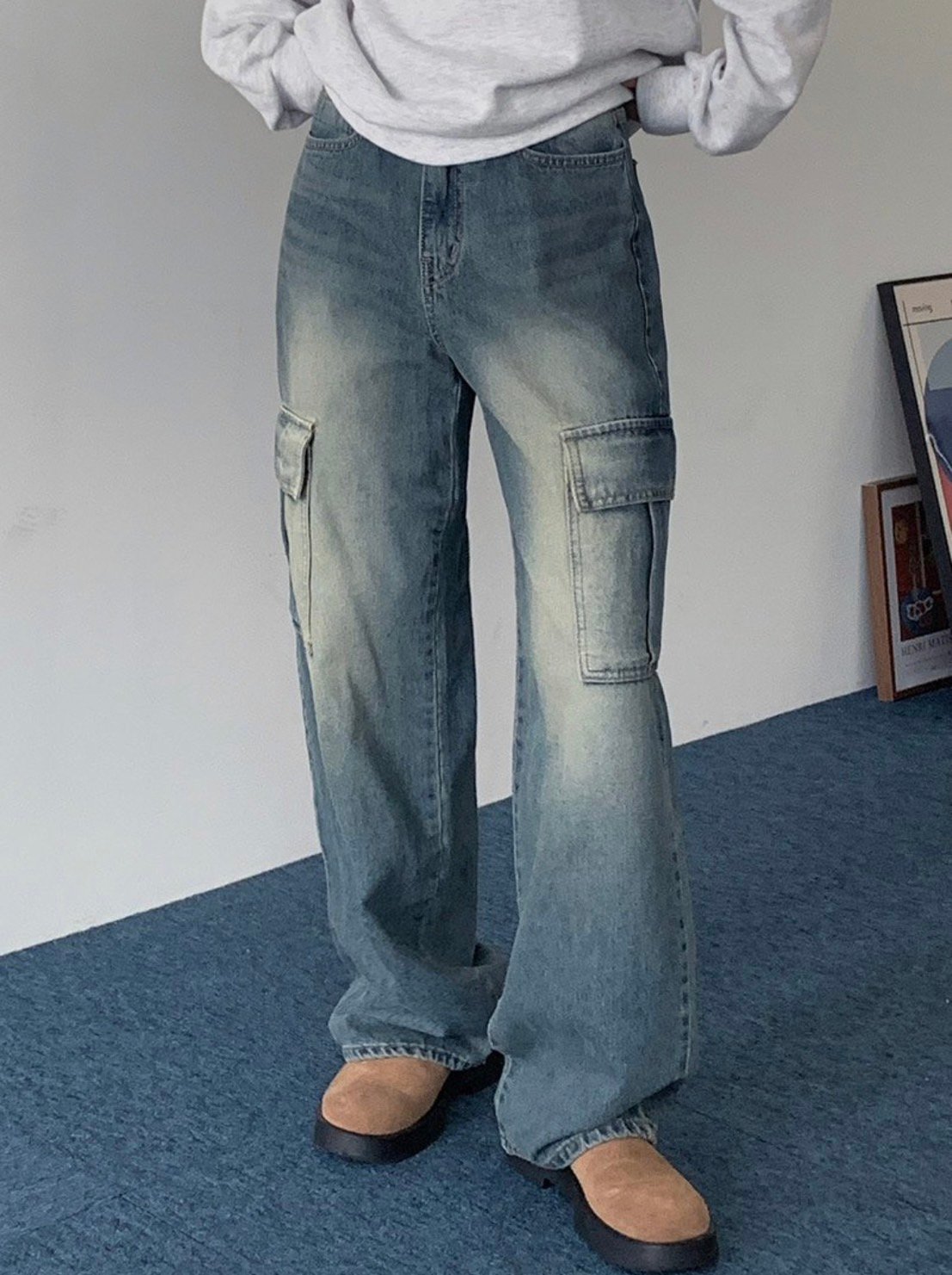 超推 復古刷色口袋工裝牛仔 XS-L