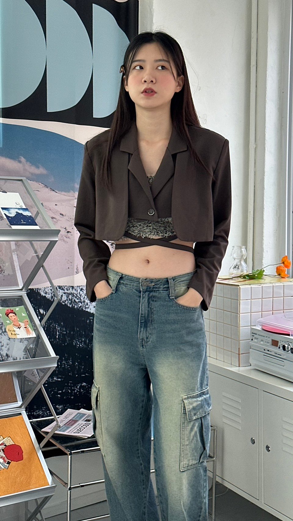 設計感短版西外 (版帶假兩件)