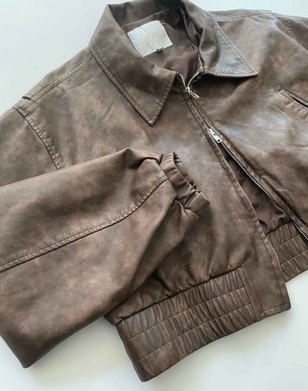 必買 Miu風 復古刷色雙拉鍊皮外套 （男女款）