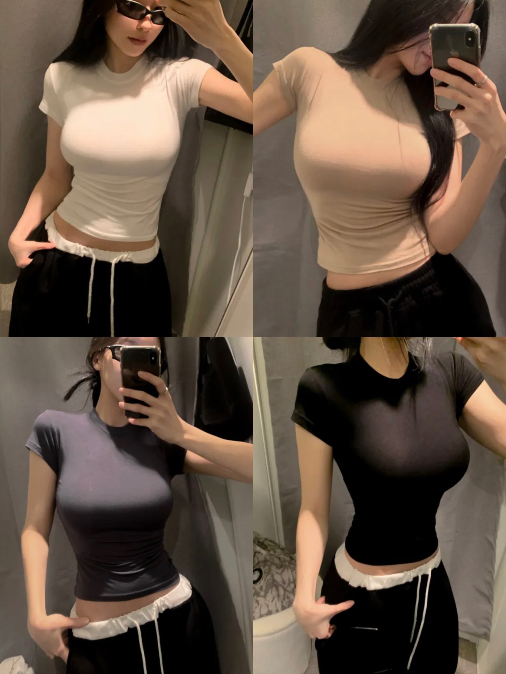 正韓 寧寧 超顯瘦收腰+短袖正肩T 高彈性莫代爾棉