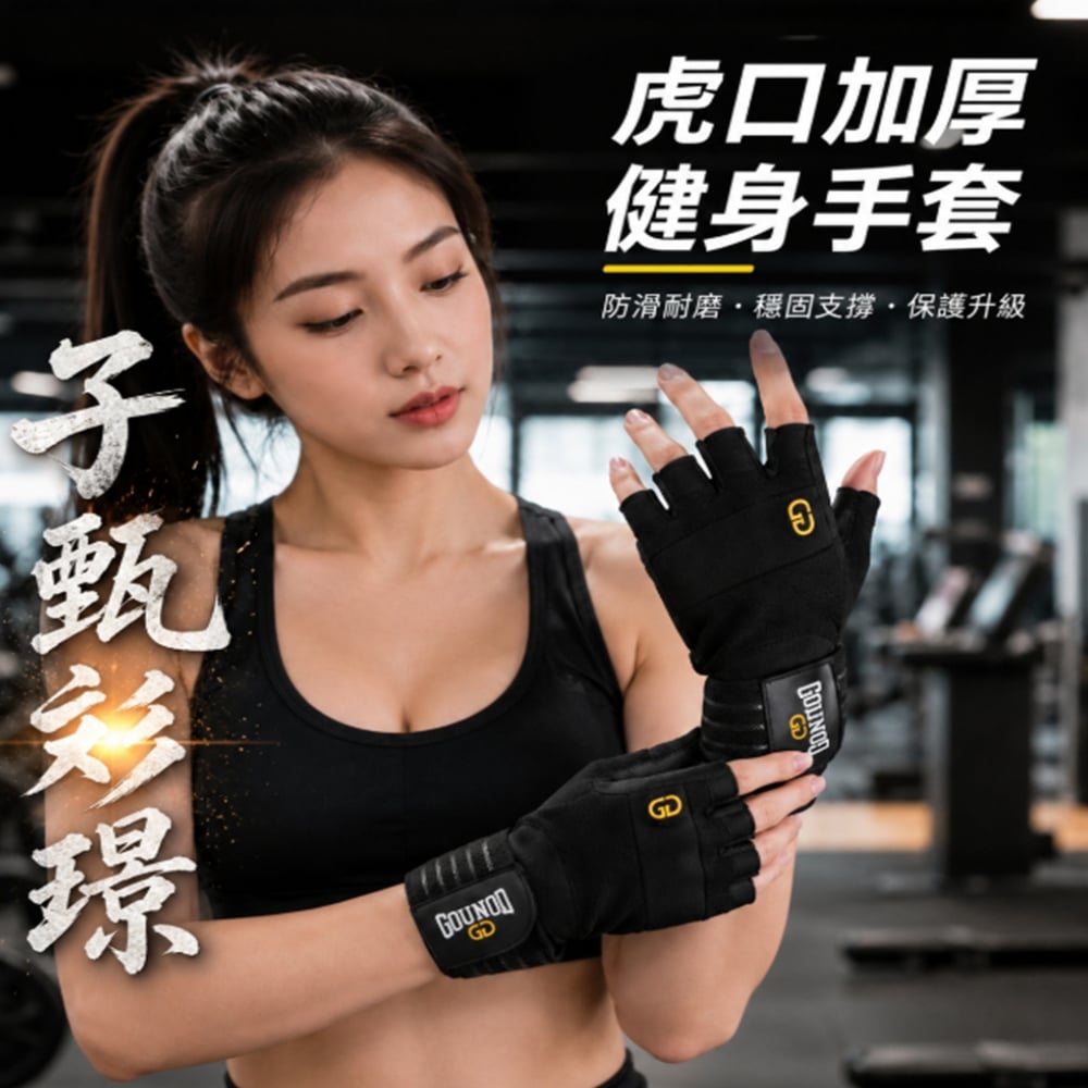 ~子甄彣璟~虎口加厚 健身手套 護腕 重訓手套 止滑防滑 健身房 重量訓練 啞鈴 槓鈴 拉單槓 運動手套 半指手套