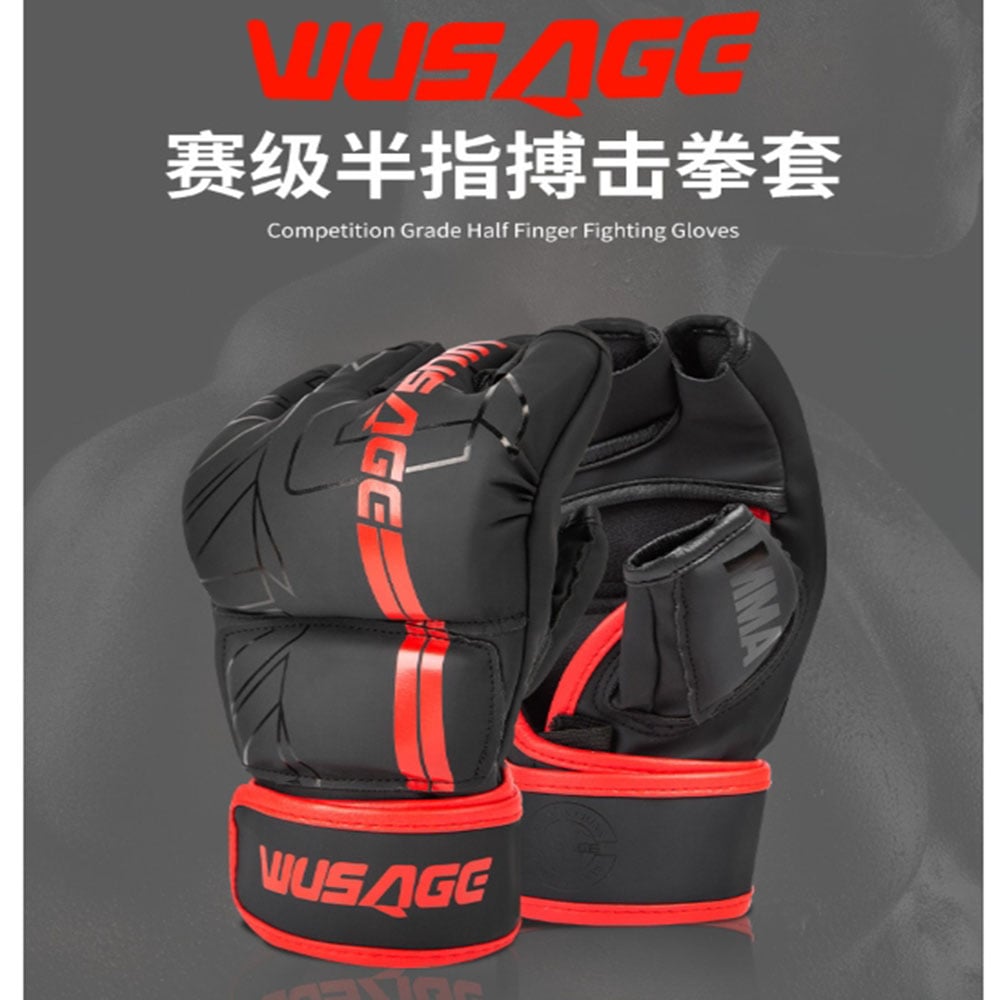 ~子甄彣璟~WUSAGE 2倍厚度拳峰 半指MMA拳套 拳擊手套 UFC散打手套 搏擊 格鬥 泰拳 打擊訓練 競賽練習