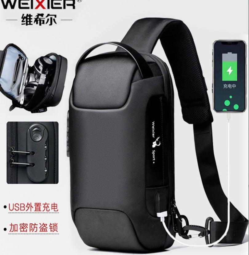 ~子甄彣璟~側背包9530 密碼鎖 斜挎包 多功能大容量 斜背包 胸包 旅行包 防潑水 背包 錢包 單肩包 側肩包