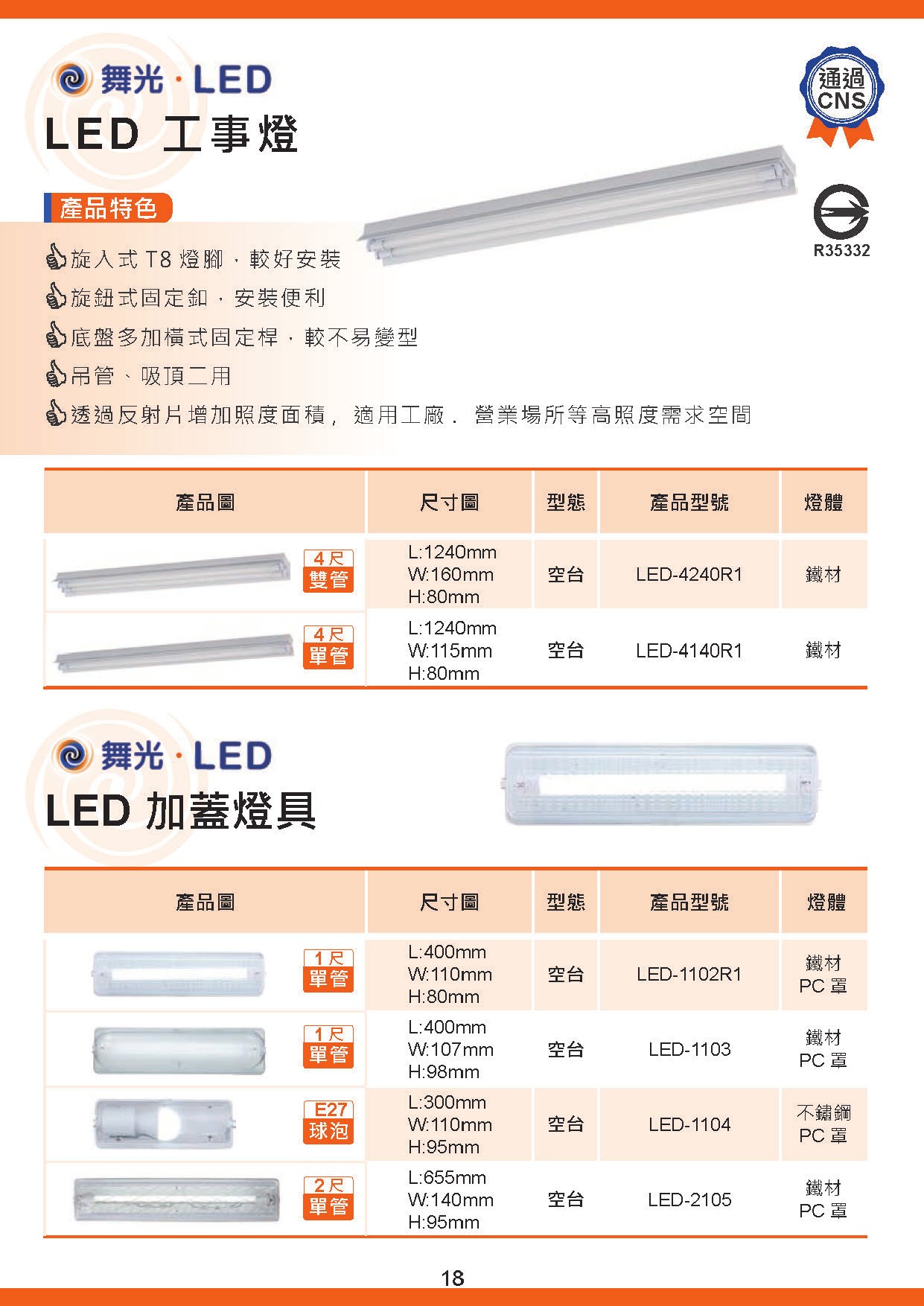 舞光 T8工事燈 / LED 加蓋燈具 D18