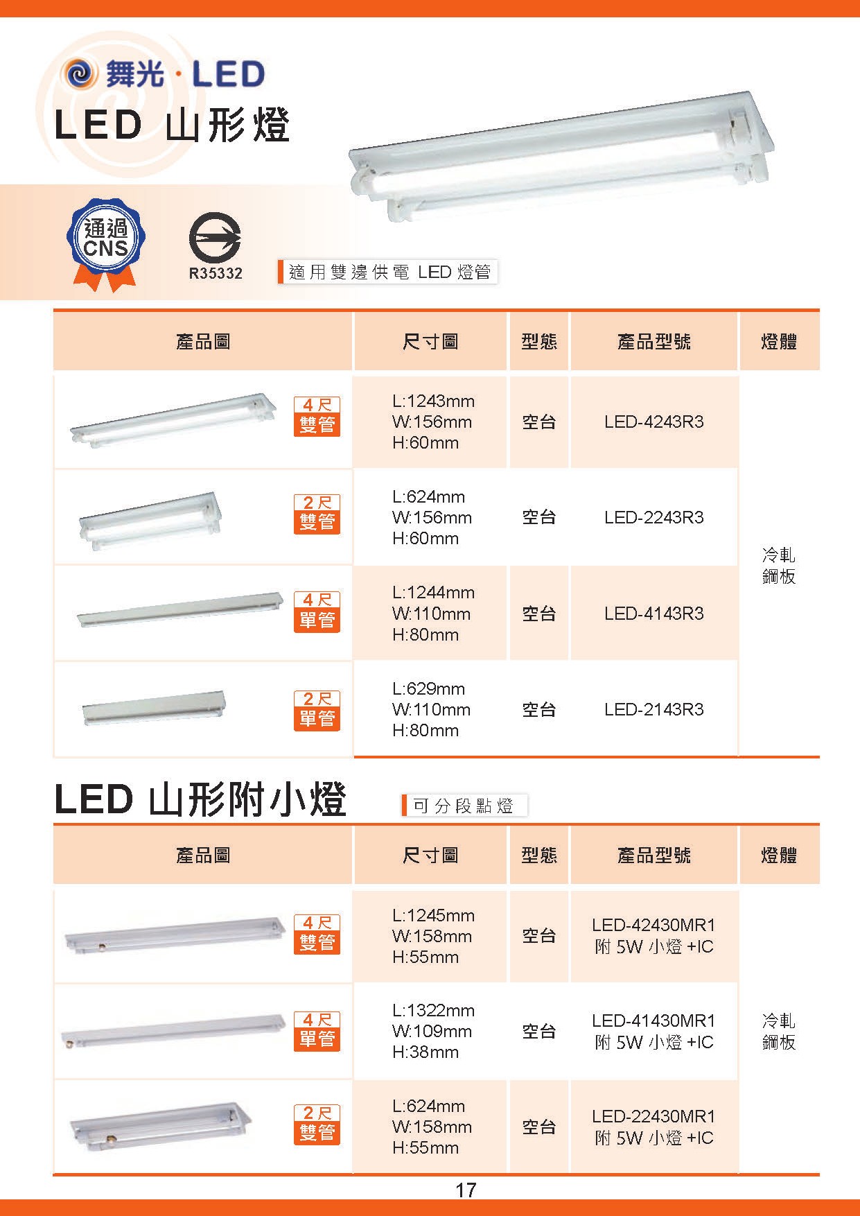 舞光 T8 LED專用 山型空台 D17