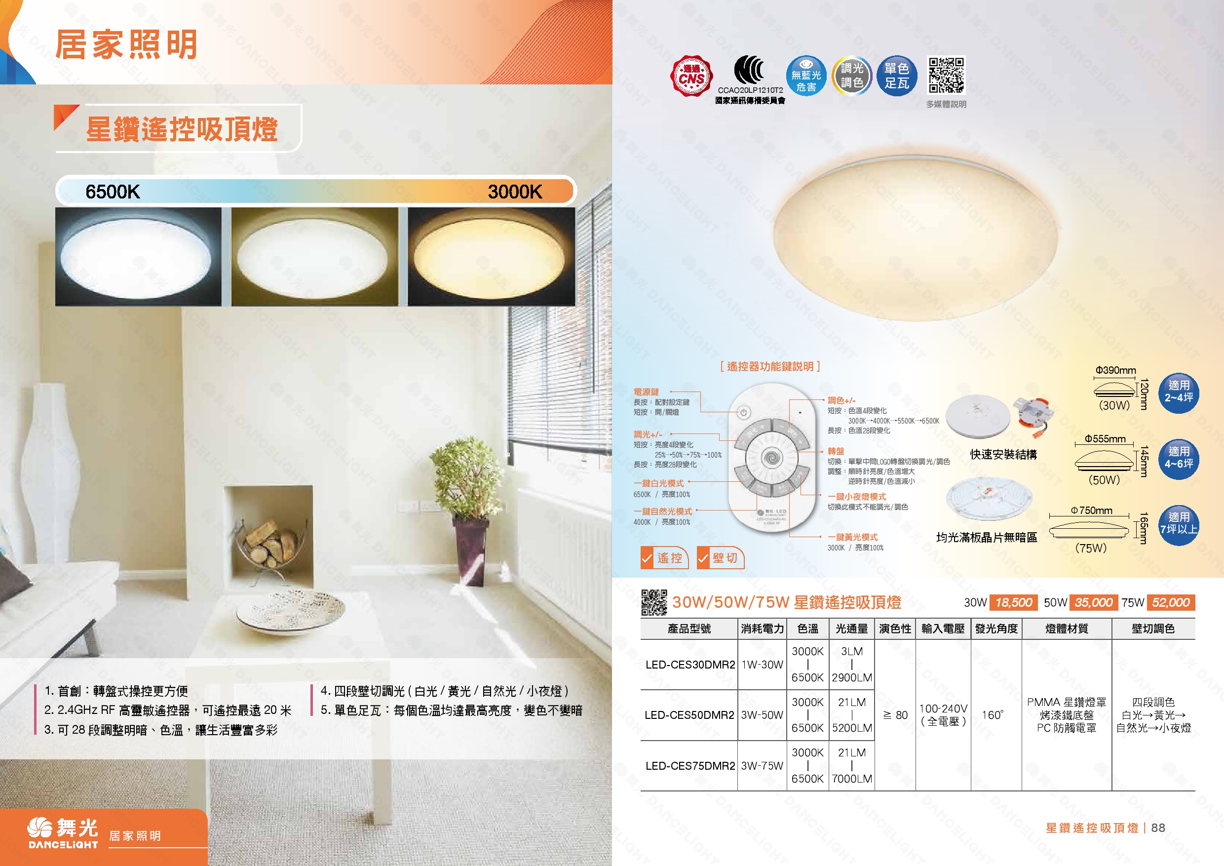 LED 星鑽遙控吸頂燈 D87