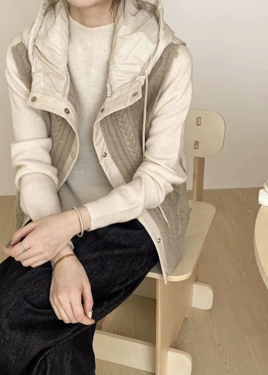 【SALE商品】菱格紋針織拼接鋪棉連帽背心*4色 KB9125090