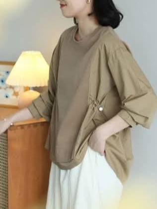 簡約俐落拼接抽繩上衣*3色 K8285