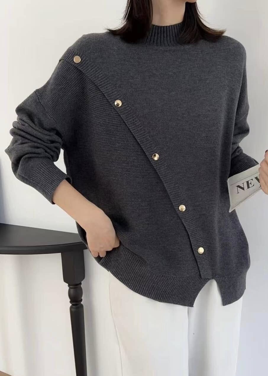 【SALE商品】斜邊金釦高領針織上衣*4色 K98859