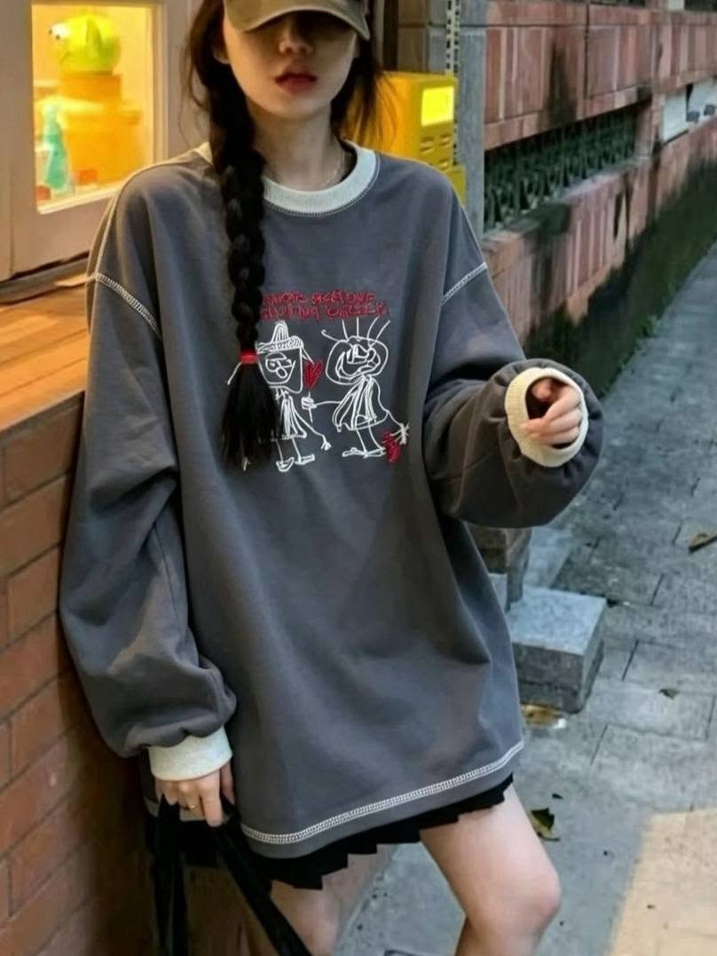 塗鴉愛心前後刺繡車線大T *4色 B126230