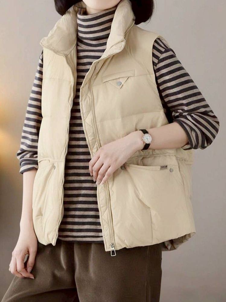 質感輕羽絨棉小立領棉背心*3色 K99899