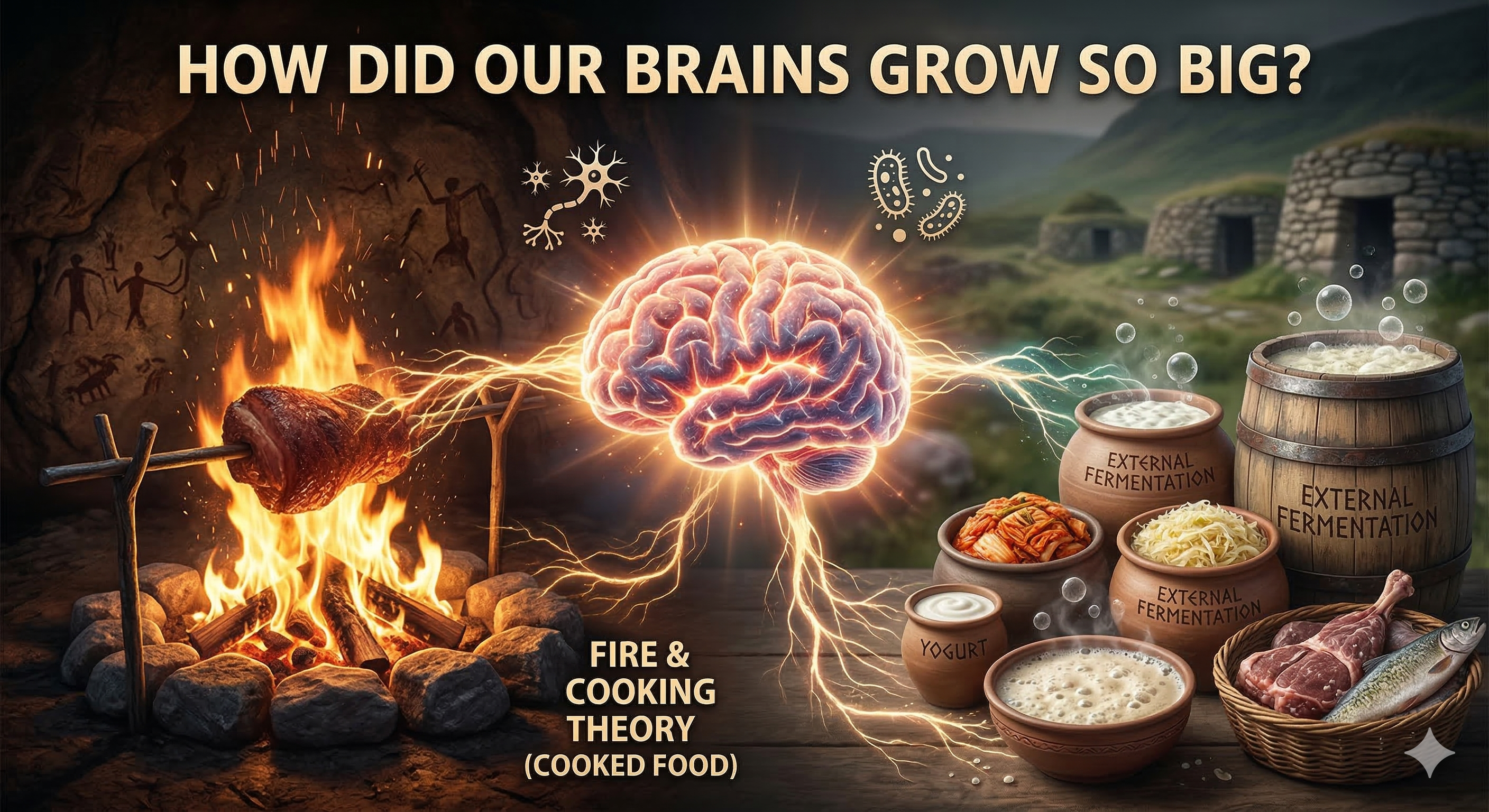 超越火焰的進化：哈佛研究揭示，人類大腦增長的「秘密催化劑」可能就在你的餐盤裡