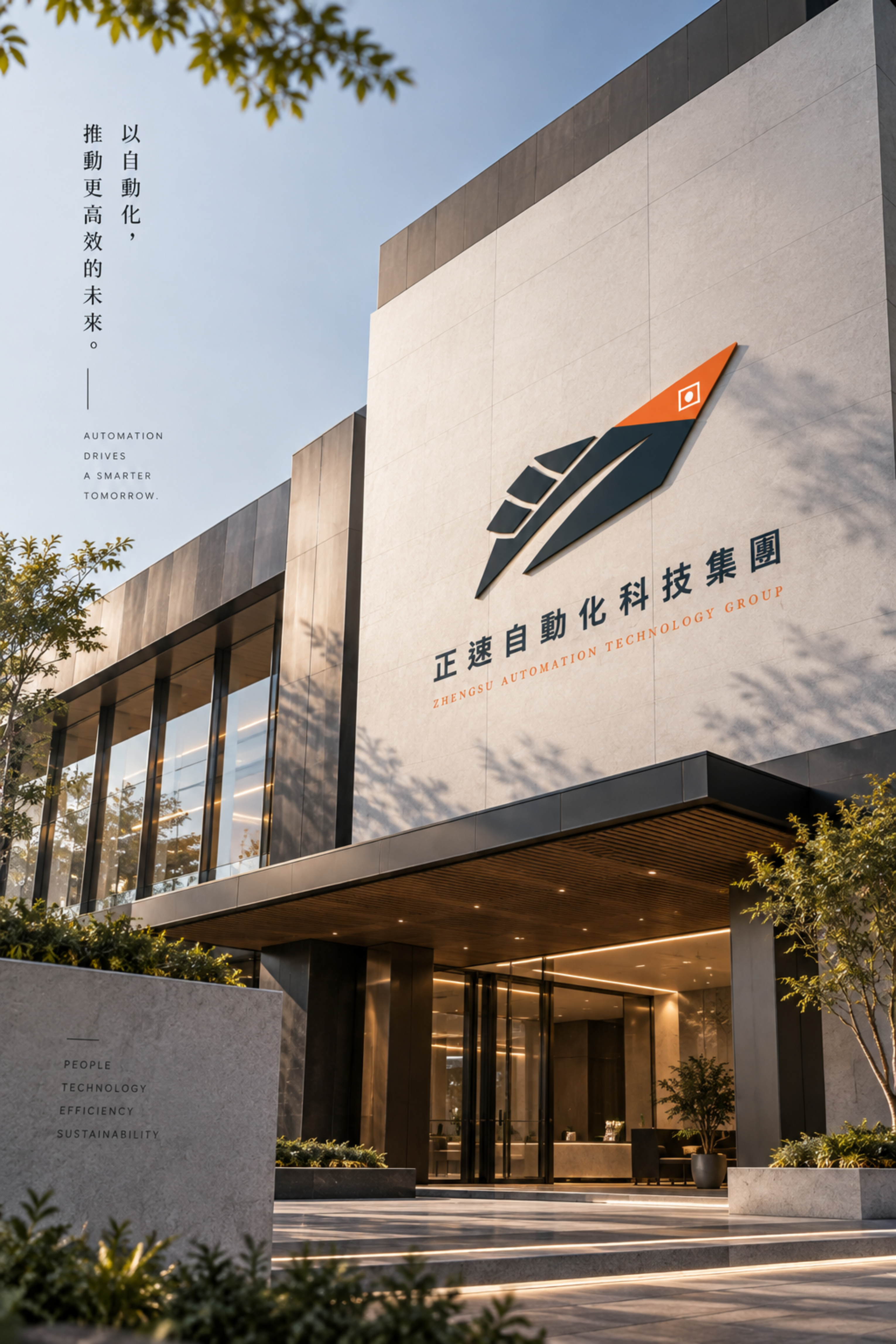 正速自動化科技集團以自動化生產設備為標誌設計主軸
