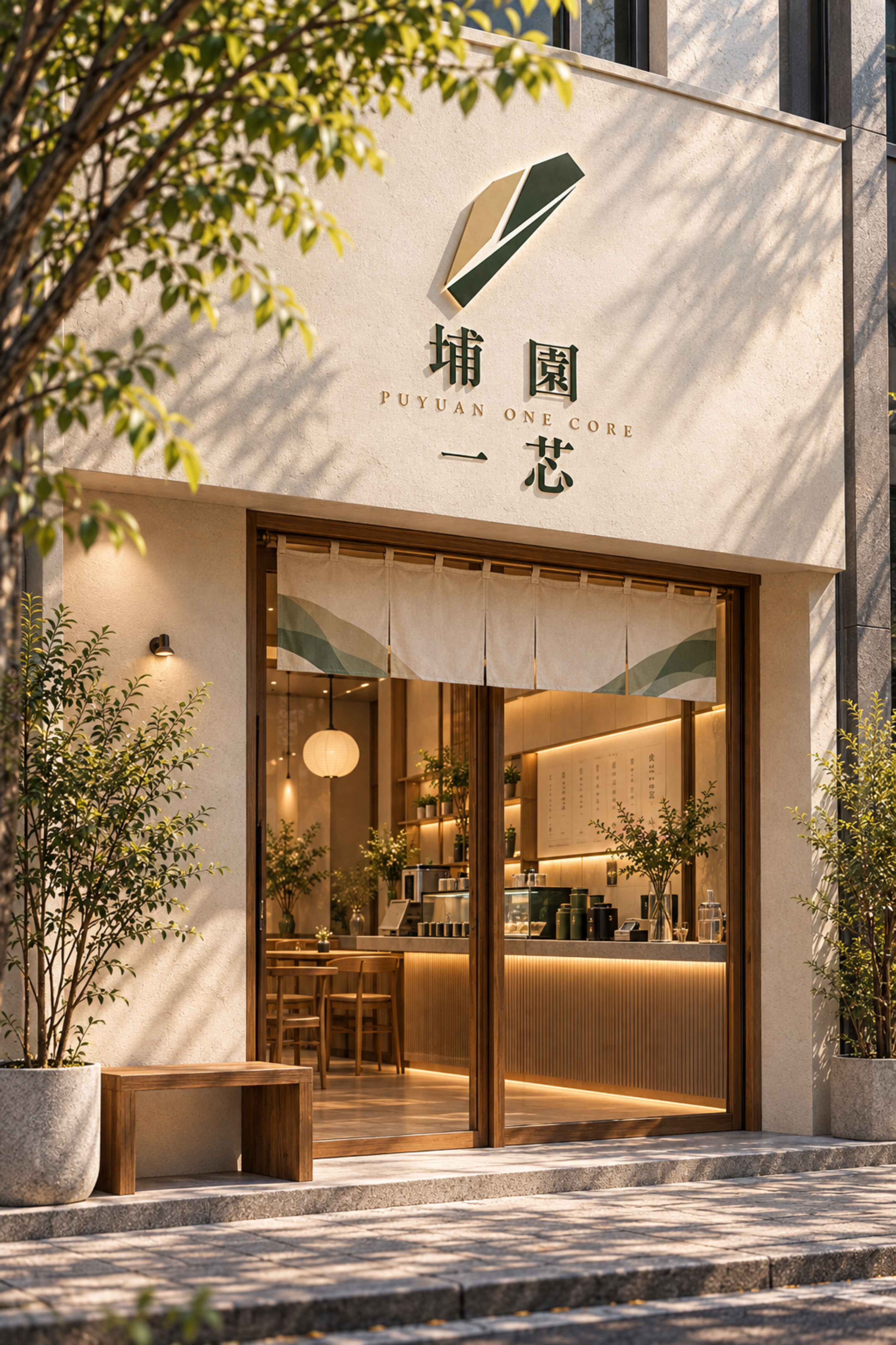 「山形地景」為核心意象，透過簡潔幾何線條組合出層疊山勢，象徵品牌源自自然、回歸純粹的理念。深綠色代表茶葉與土地的生命力，金色則象徵品質與精緻工藝。