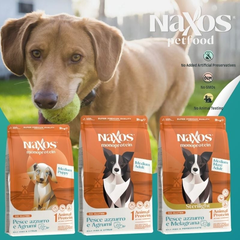 義大利NAXOS 納索斯 中型犬無麩質低敏亮毛護膚 犬用乾糧/飼料