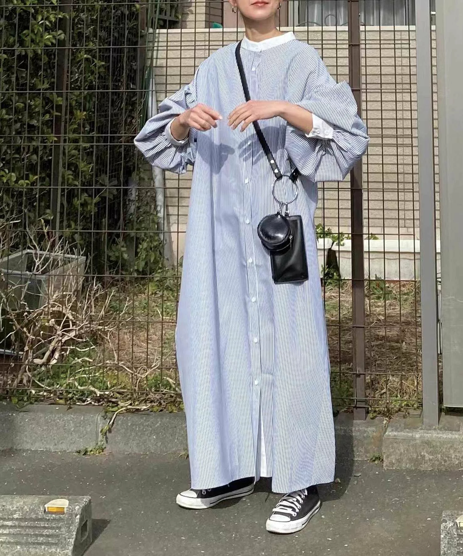 【CORNERS by KR 】大澎袖條紋襯衫連身裙