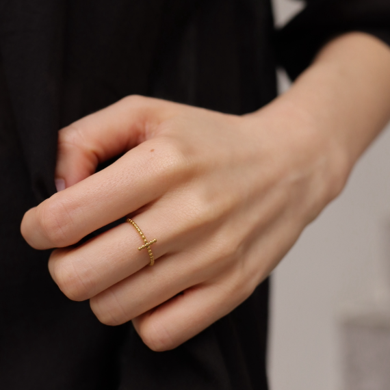 【 AJIRO ACCESSORY 】R005 醫療鋼顆粒交叉細戒