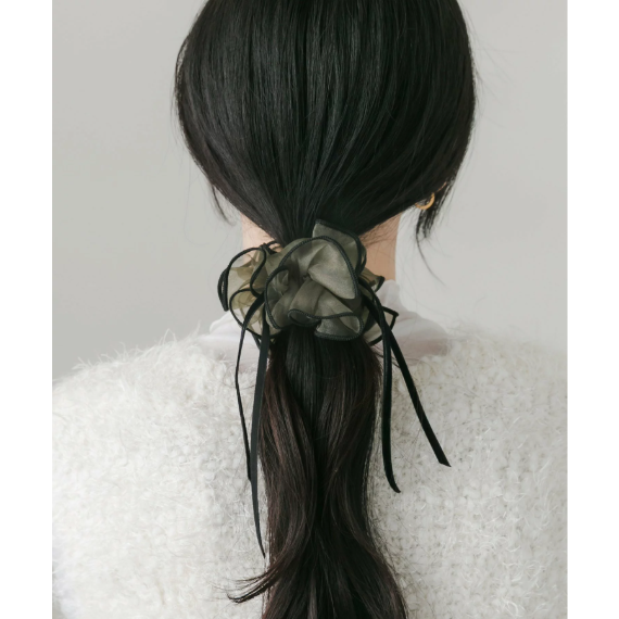 【日本DISCOAT】絲絨緞帶 x 透膚歐根紗 馬尾扣