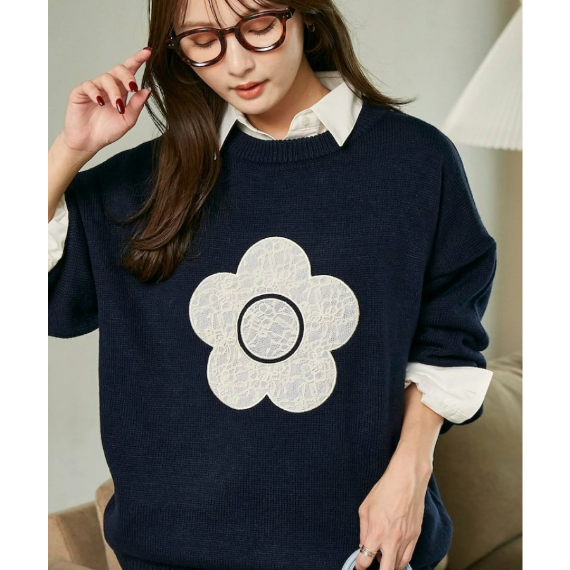 【 MARY QUANT × PUBLUX 】別注蕾絲雛菊拼接寬鬆針織