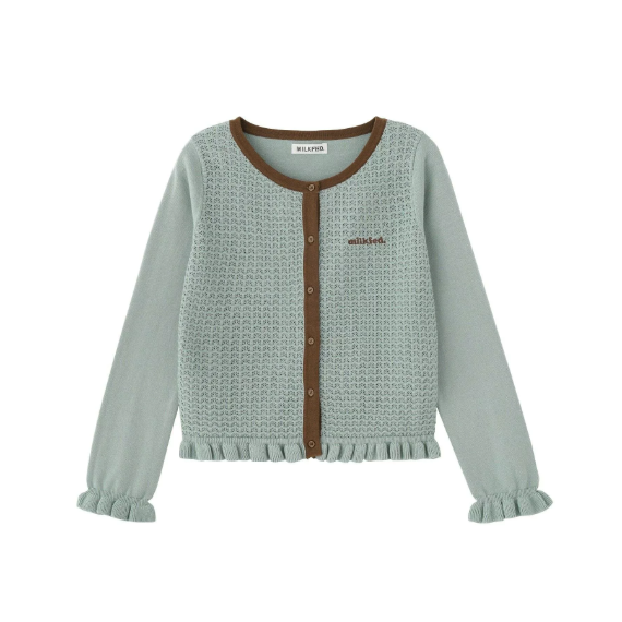 【 MILKFED. 】 FRILL KNIT CARDIGAN 撞色荷葉邊針織開襟衫
