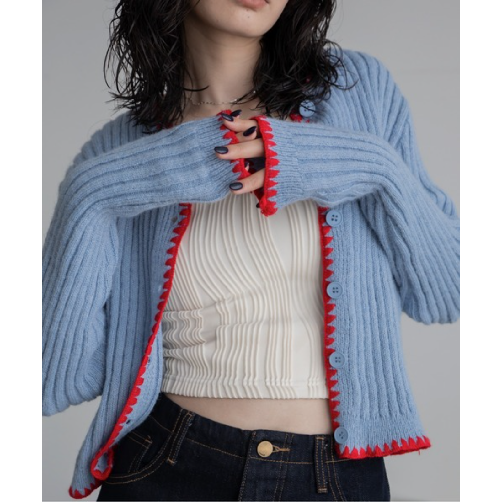 【日本VACANCY】撞色縫線針織開襟衫