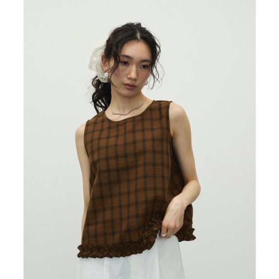 【 Lutim by u 】棉質格紋荷葉邊下擺上衣