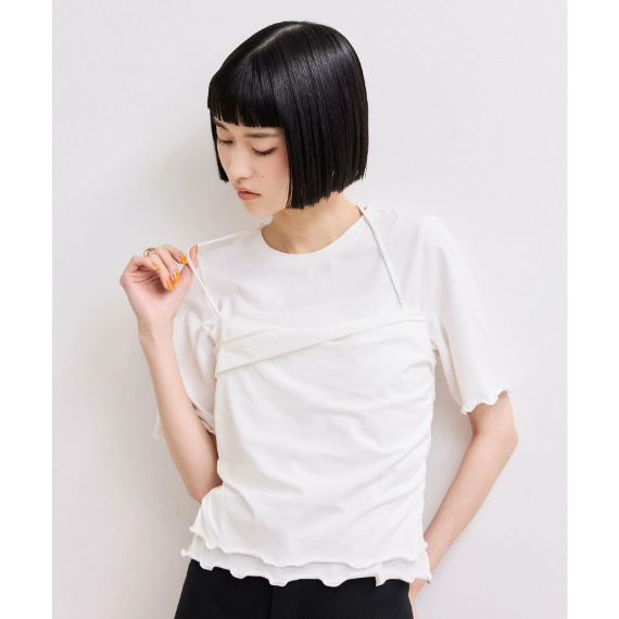 【 ADAM ET ROPE' FEMME 】WEB限定．日系時髦層次感假兩件平口疊穿上衣