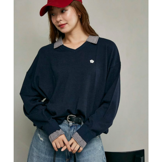 【 MARY QUANT × PUBLUX 】別注格紋襯衫假兩件 Polo 針織上衣