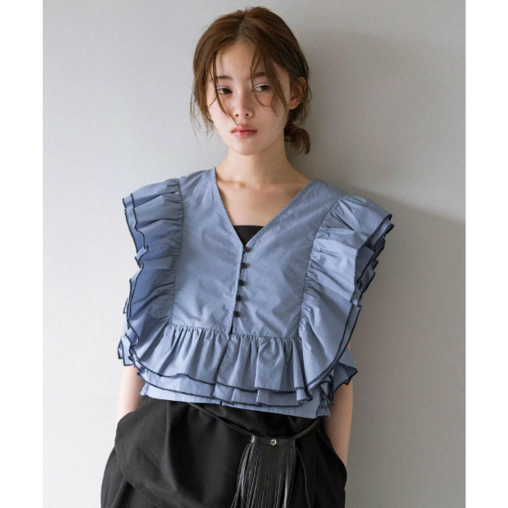 【日本 KBF】2WAY 雙色荷葉邊無袖上衣