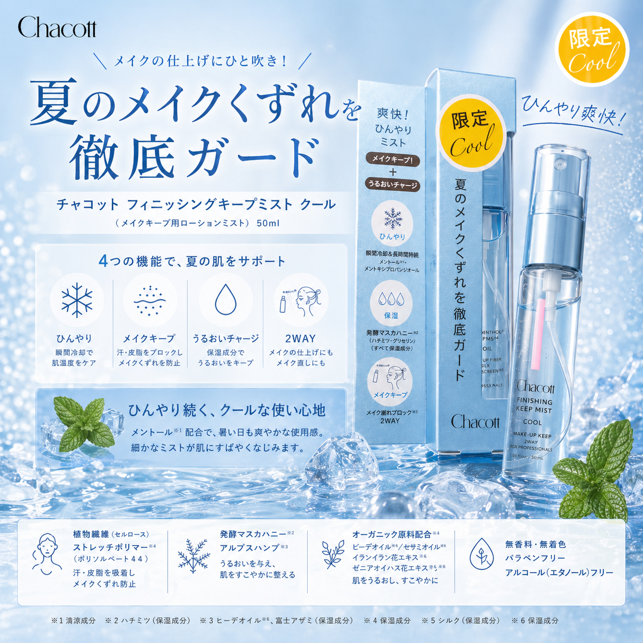 【 Chacott 】  COOL 定妝保濕噴霧｜爆汗人的命定款 🩵❄️