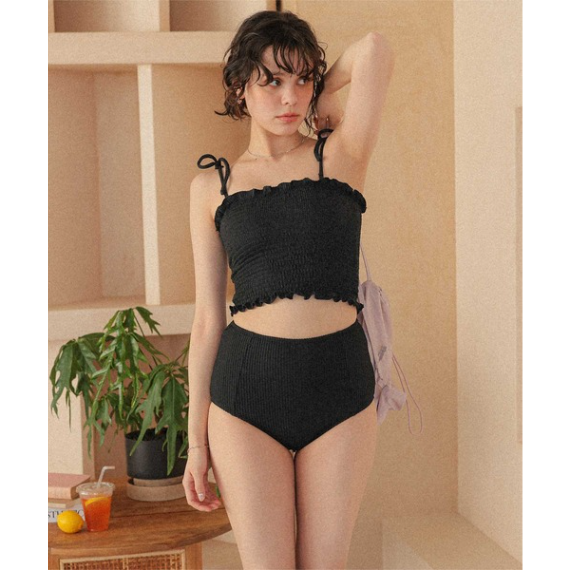 【 titivate 】日系透膚長版前開比基尼兩件式泳裝