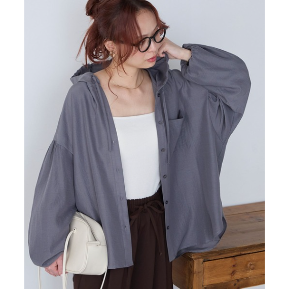 【 BONLECILL 】【97%抗UV】Solvere 輕盈透膚抓皺連帽防曬襯衫外套 (微透感、涼感涼しげ)