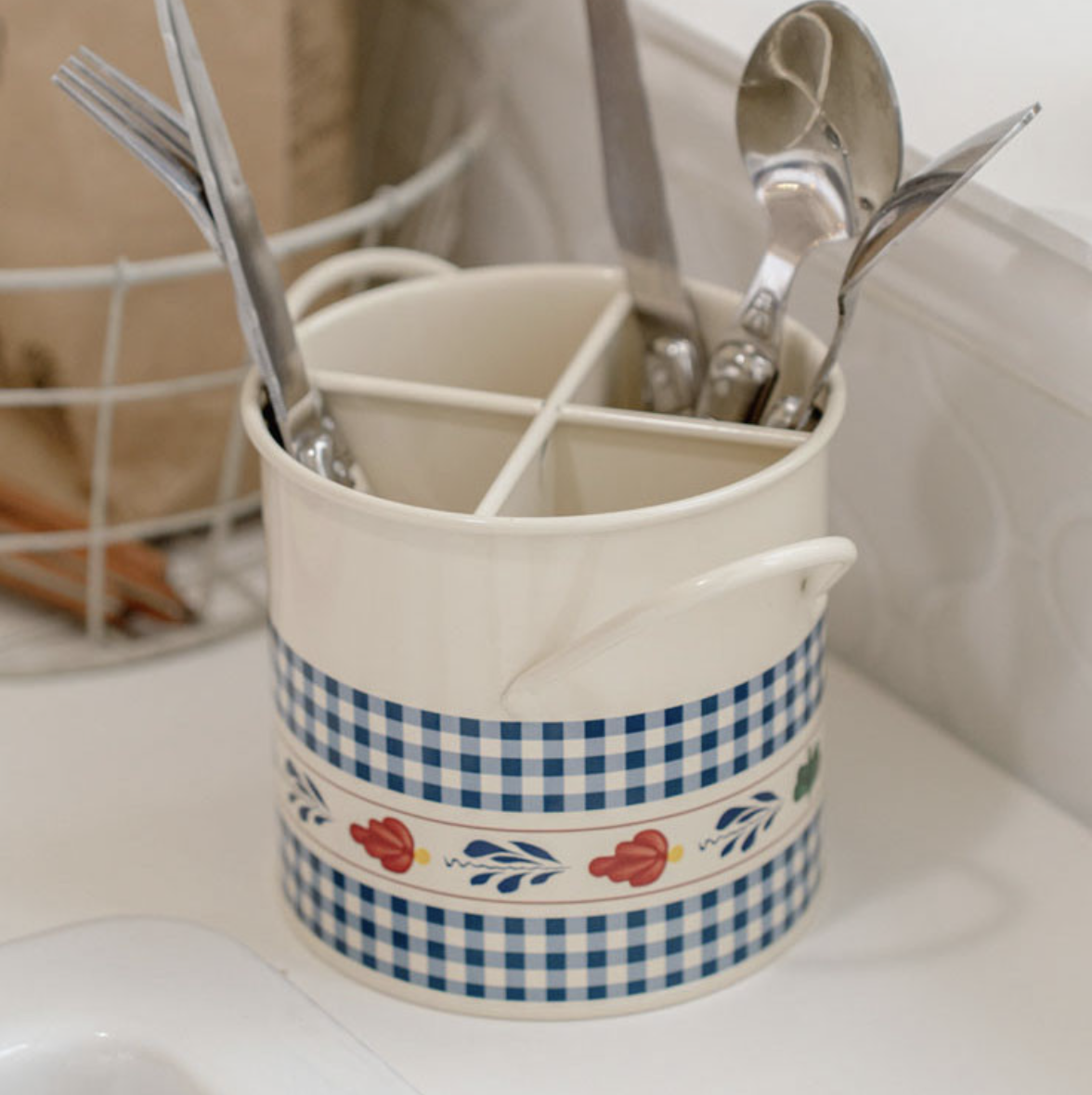 （預購）韓國選物｜鐵製復古花紋餐具瀝水筒