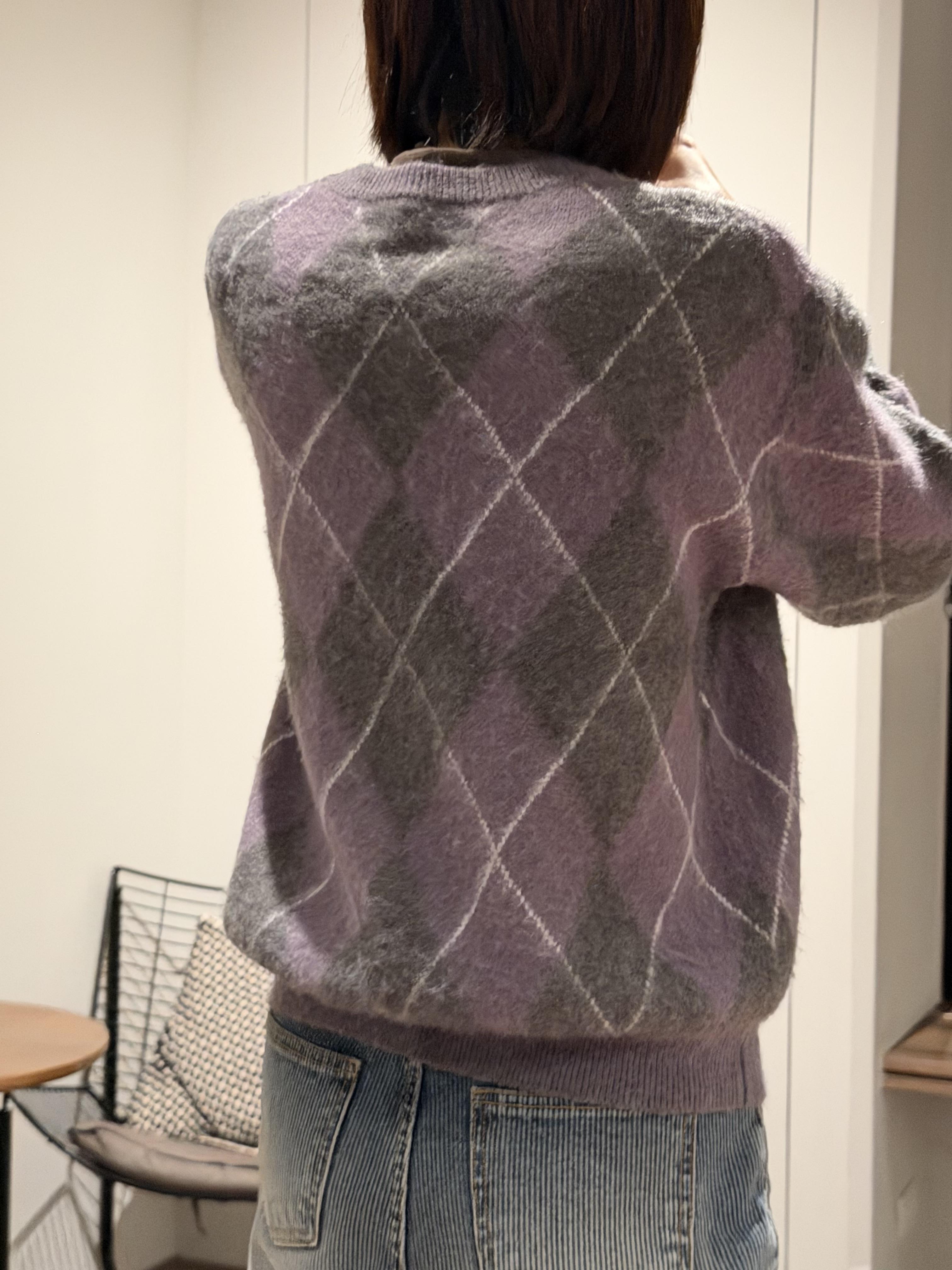Gz32 紫灰菱格紋毛衣
