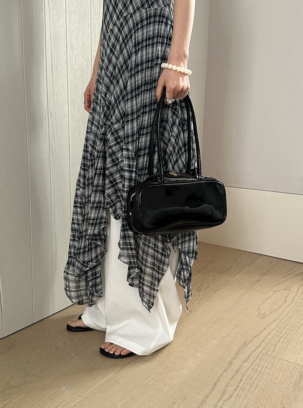 Gz82 不規則格紋細肩ops（2colors）