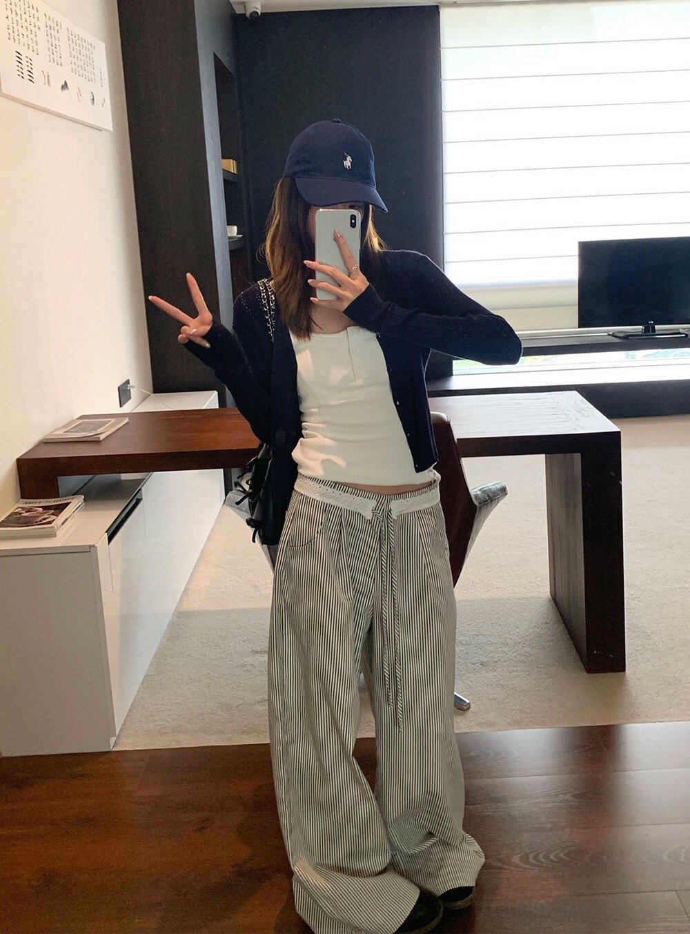 Gz76 花邊拼接條紋褲背心套裝