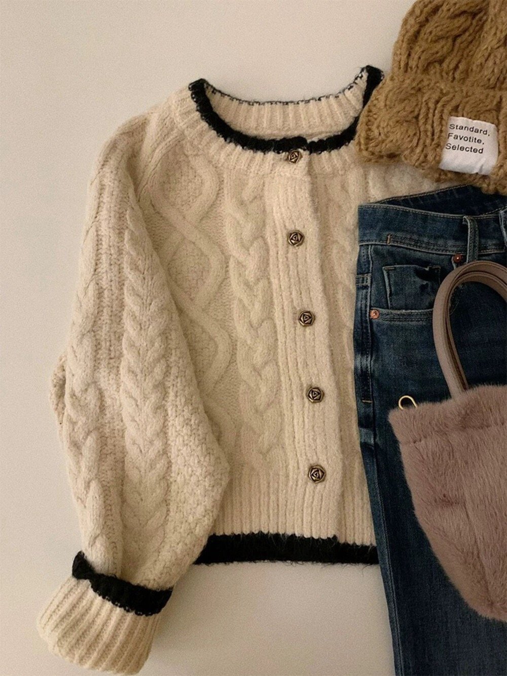 Gz66小香風玫瑰釦針織外套