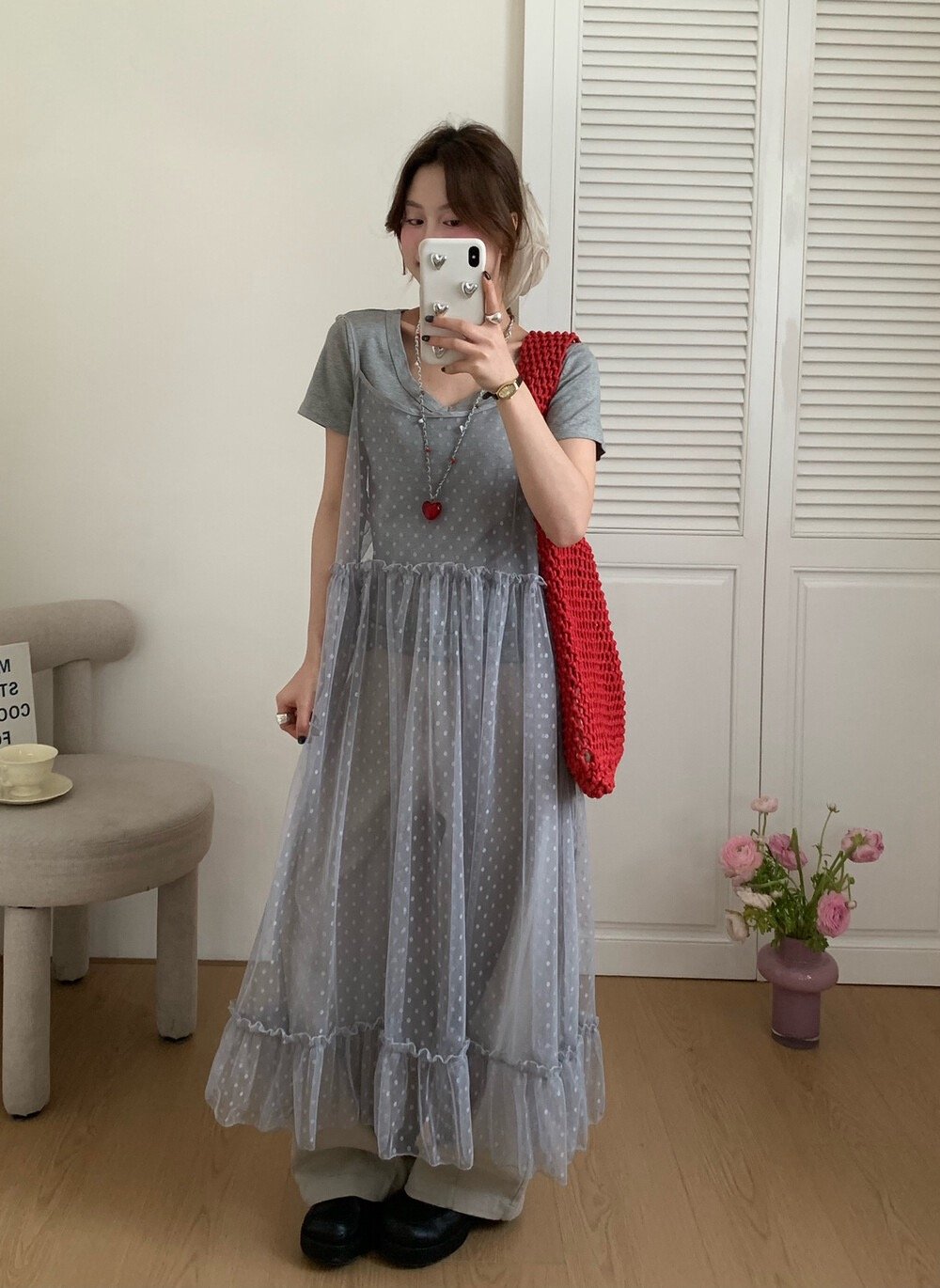 Gz79 法式網紗點點疊穿裙（3colors）