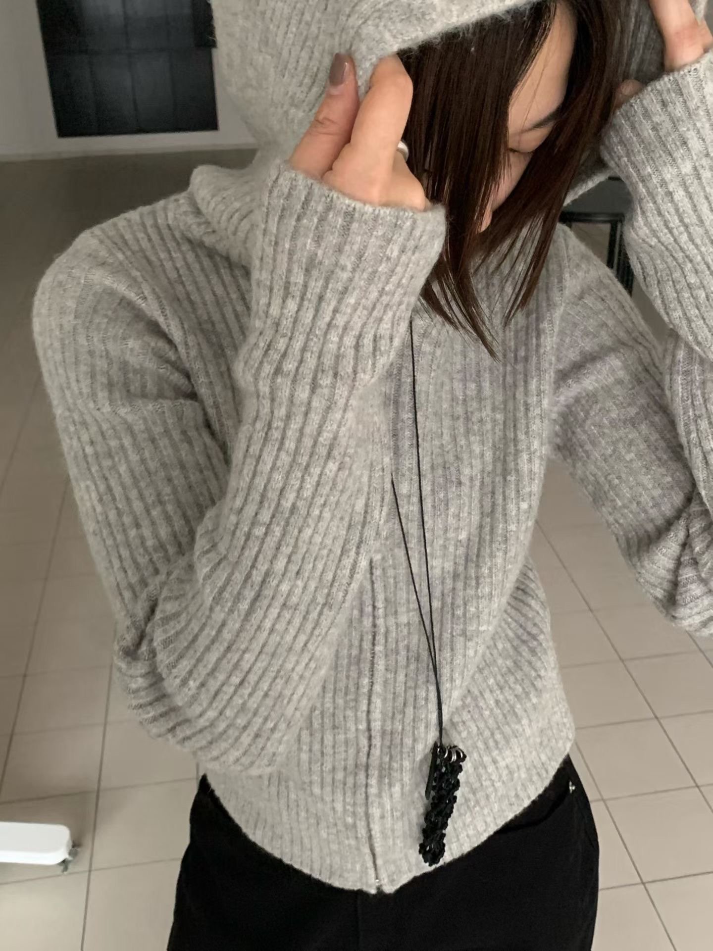 Oct23 坑條連帽針織外套（3colors）