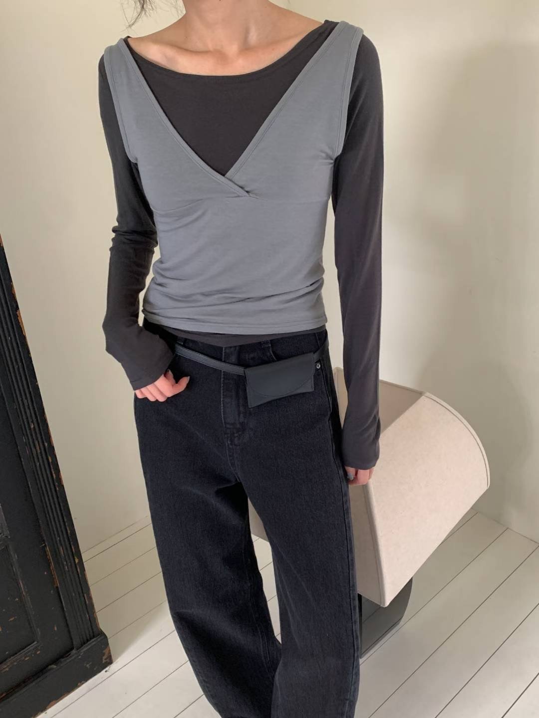 s14 時髦撞色兩件式上衣（3colors）