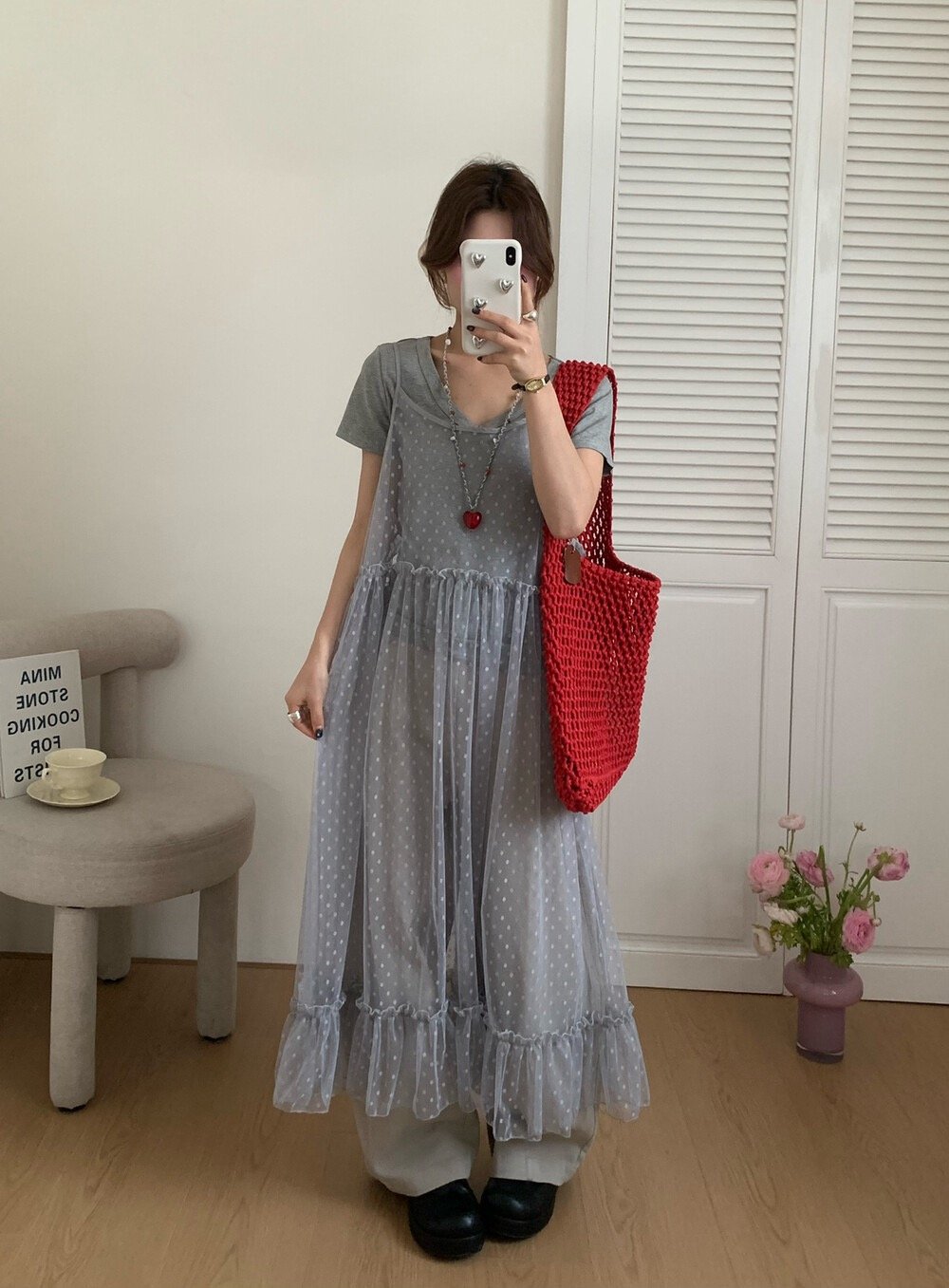 Gz79 法式網紗點點疊穿裙（3colors）