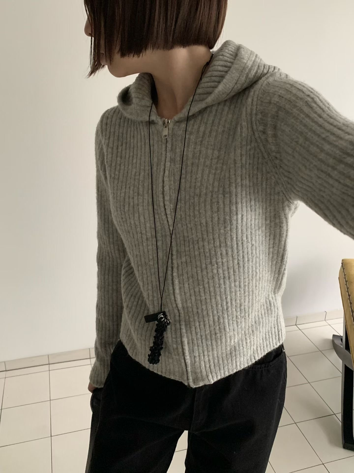 Oct23 坑條連帽針織外套（3colors）