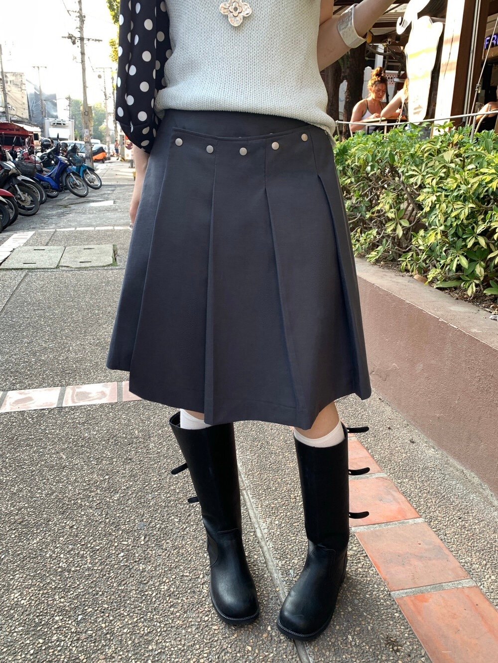 Gz78 鉚釘設計感百褶裙S/M（4colors）