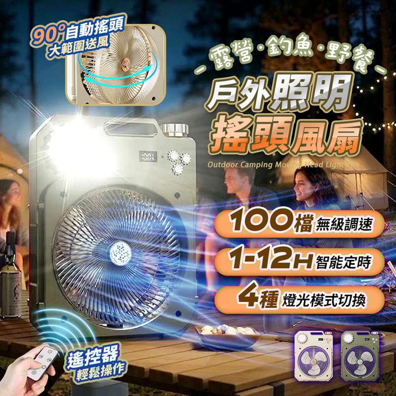 【2026最新款】戶外露營搖頭風扇 S1｜100檔無級調速 LED照明燈 香氛驅蚊 遠端遙控 復古輕工業風 露營/釣魚/辦公室/居家（Type-C供電 5V/2A）