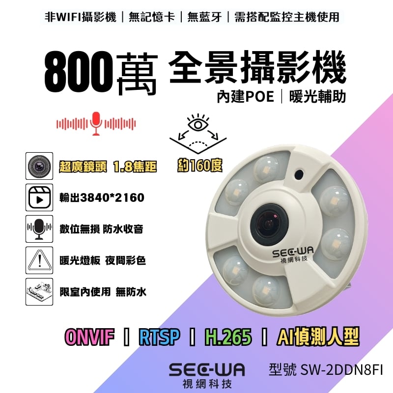 8MP POE｜飛碟全景暖光