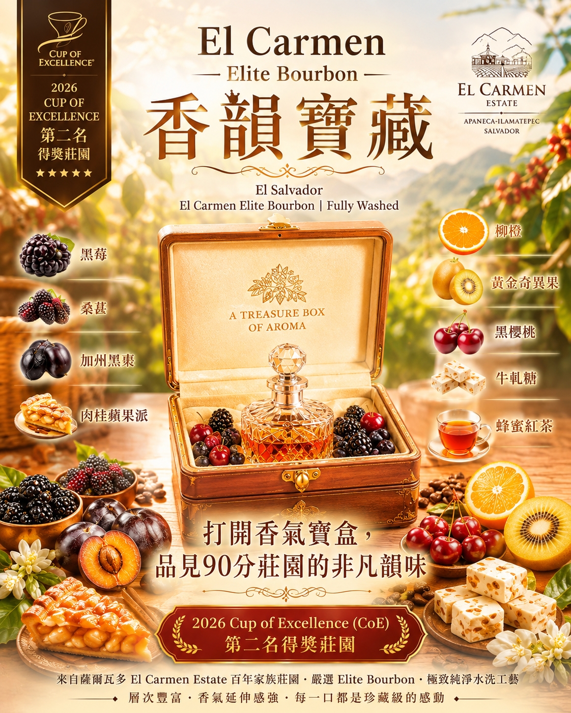 《CoE得獎莊園系列：薩爾瓦多 阿瓦查潘/卡門莊園 🎆香韻寶藏🍊 菁英波旁 水洗特色咖啡》