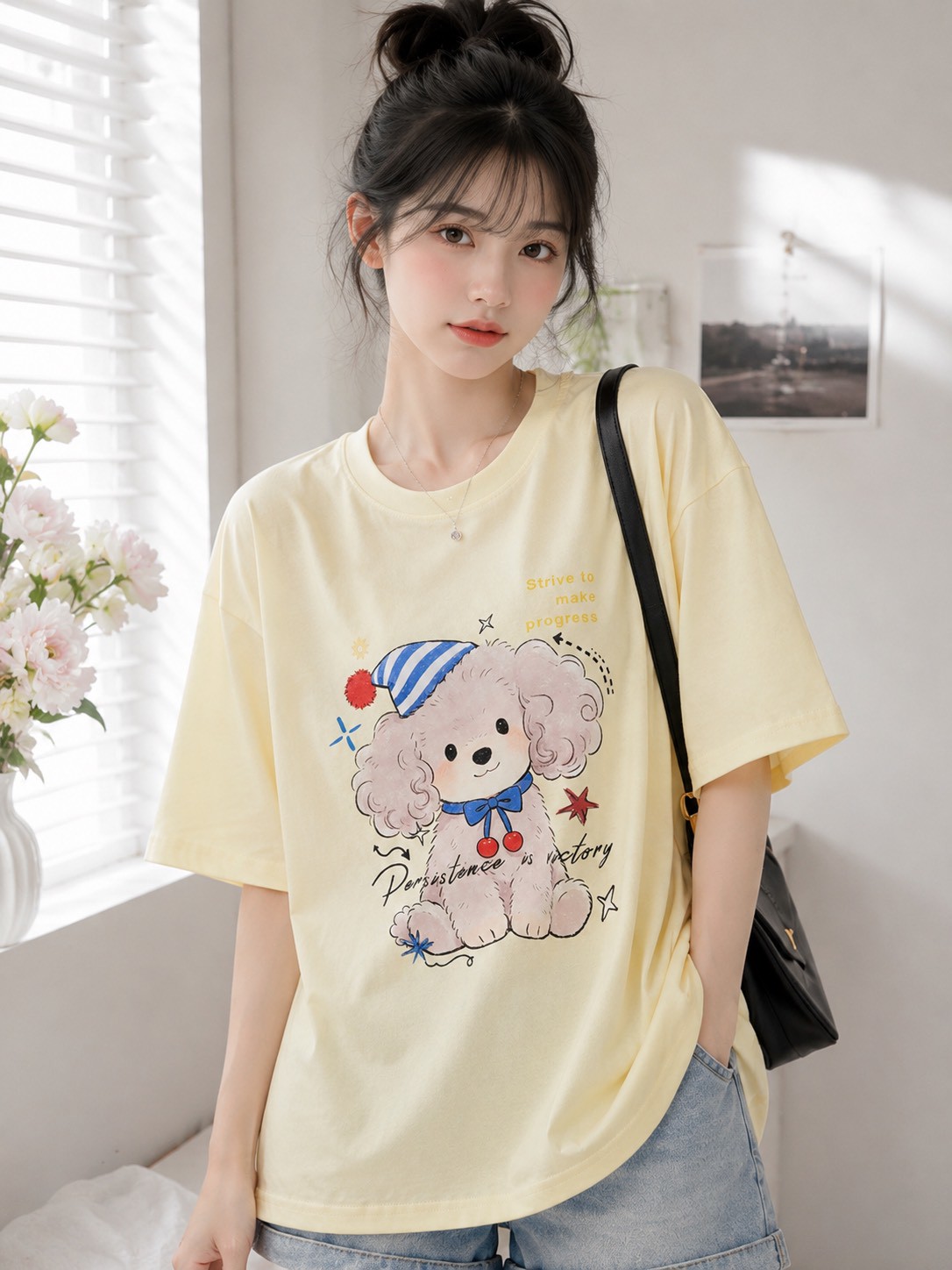 🌷 韓系可愛狗狗印花寬版T 🌷